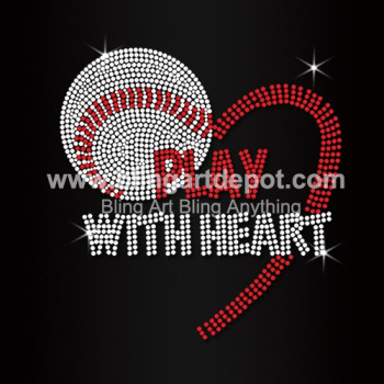Play With Heart Rhinestone Baseball Iron On Transfers Play With Heart Rhinestone Baseball Iron On Transfers